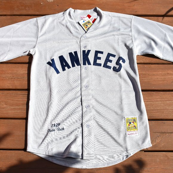 New Babe Ruth New York Yankees Gray 3/4 Long Sleeve Baseball Jersey Adult Large - Picture 2 of 2